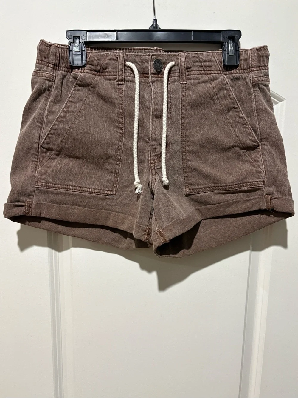 American Eagle Size 8 Brown Washed Utility Shorts Drawstring High Rise